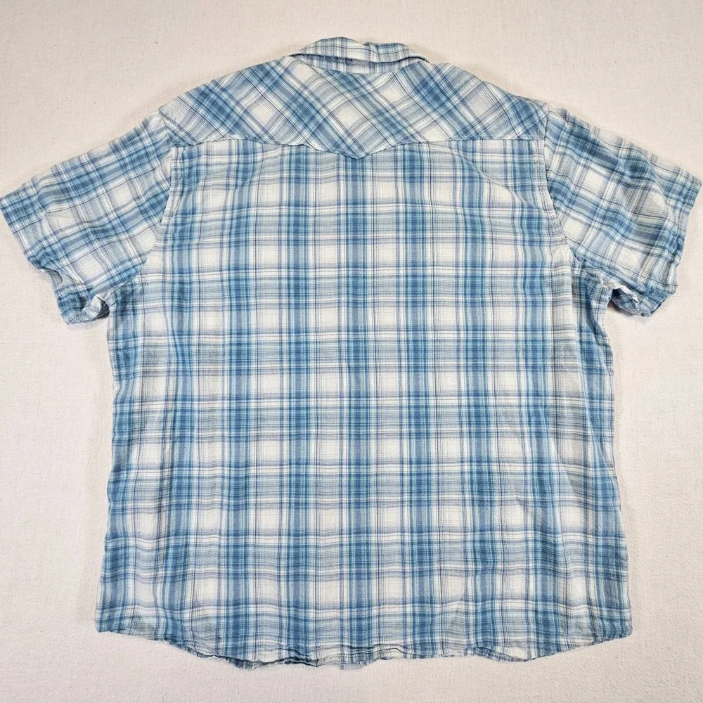 Ariat Men's Halterman Retro Fit Pearl Snap Blue Plaid Short Sleeve Shirt Size XL